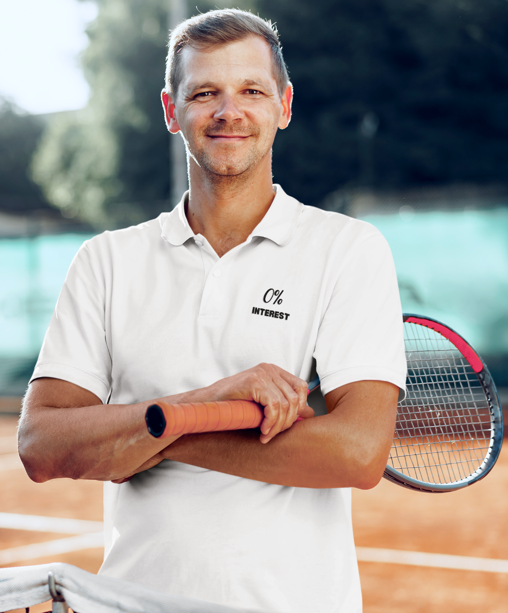 polo shirt featuring a confident tennis player man 